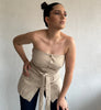 Beige Tube Button Down Belted Vest