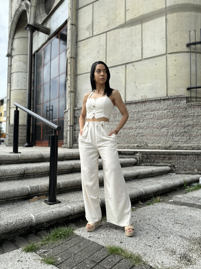 Oatmeal Halter Vest Linen Set