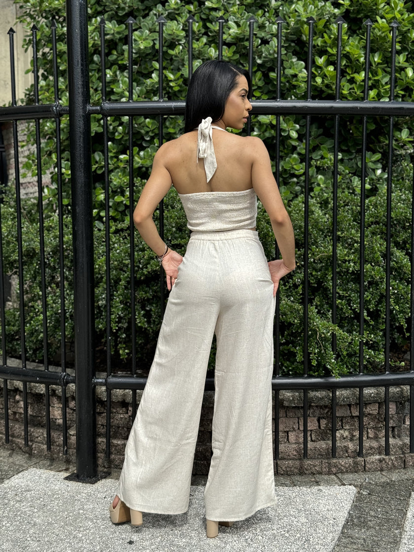 Oatmeal Halter Vest Linen Set