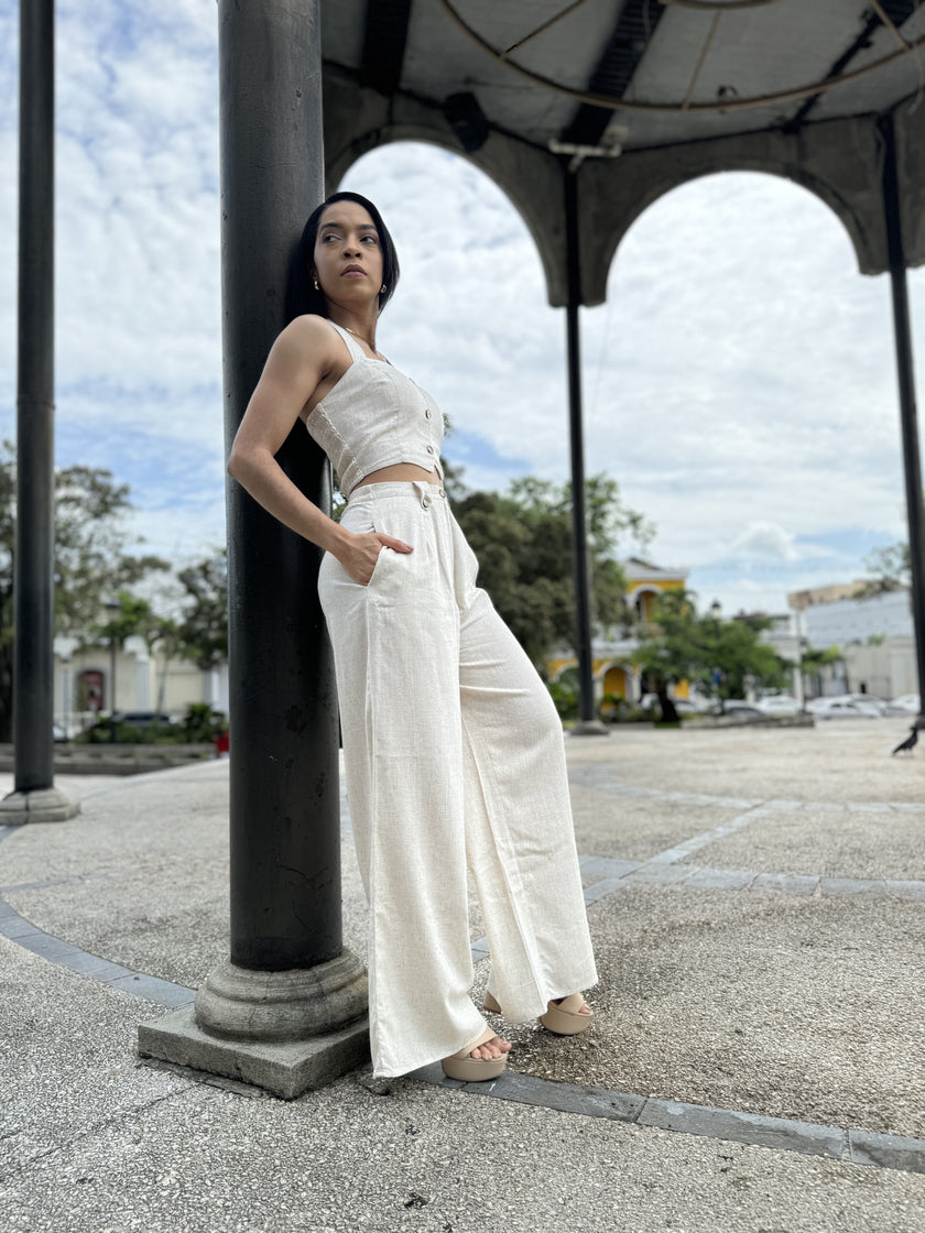 Oatmeal Halter Vest Linen Set