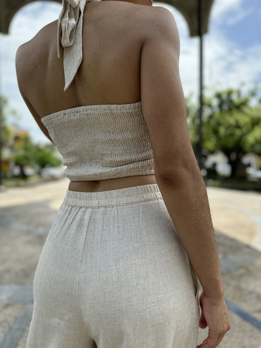 Oatmeal Halter Vest Linen Set