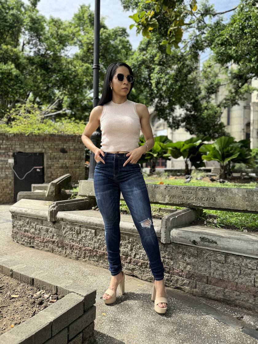 Dark Blue Denim Ripped Jeans