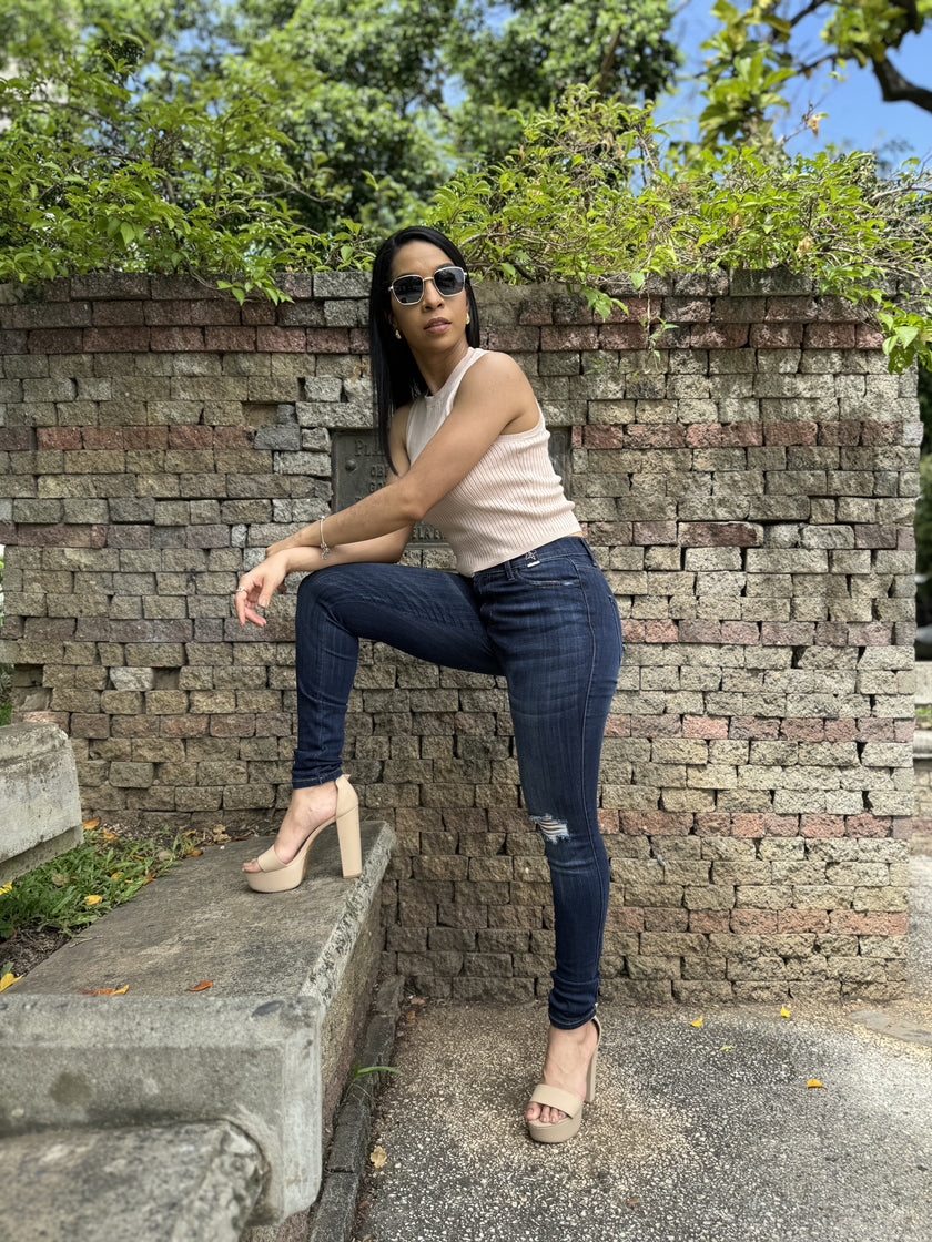 Dark Blue Denim Ripped Jeans