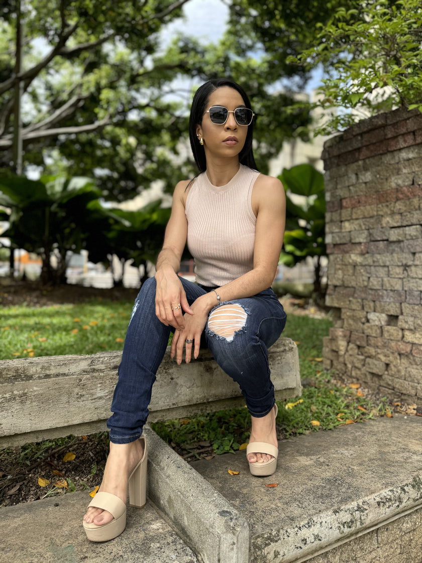 Dark Blue Denim Ripped Jeans