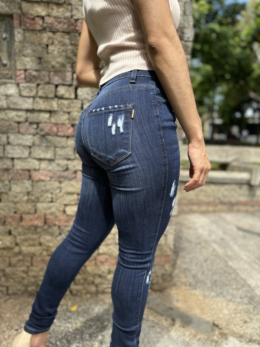 Dark Blue Denim Ripped Jeans