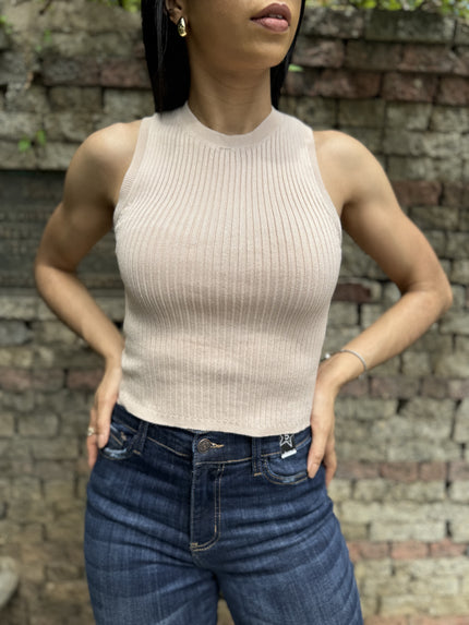 Sleeveless-Basic Ribbed Knit Top