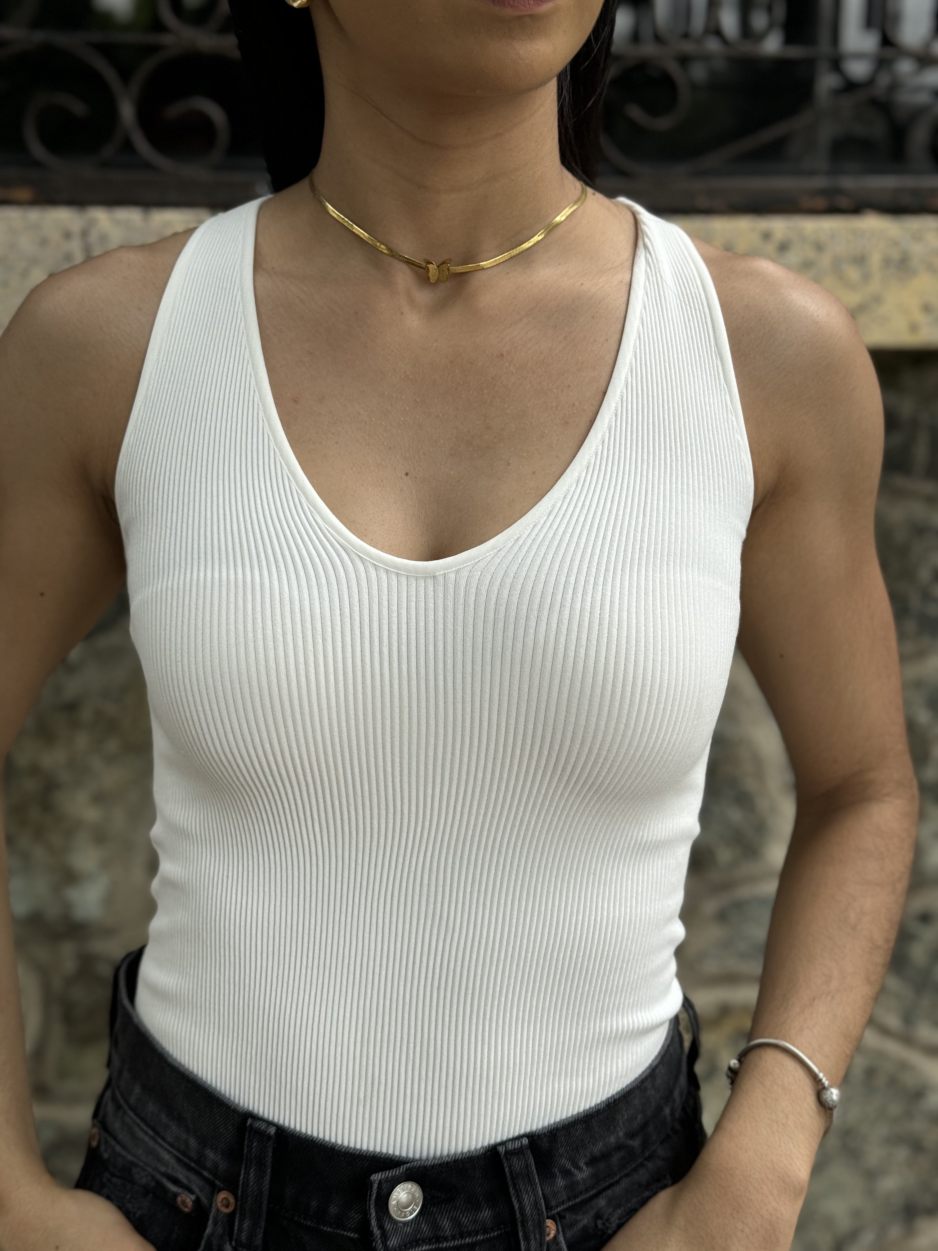 Core Sleeveless-Basic Ribbed V-Neck Bodysuit