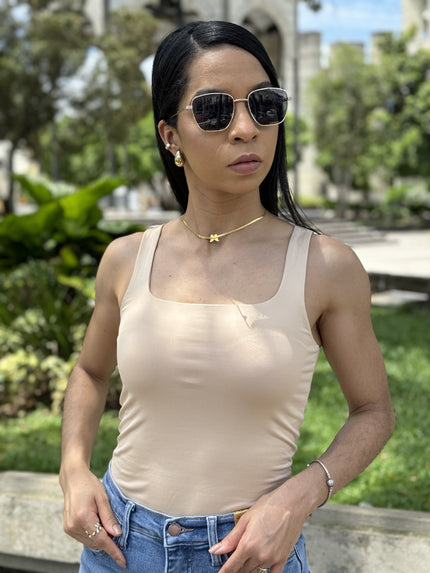 Sleeveless-Basic Squar-Shape Knit Bodysuit