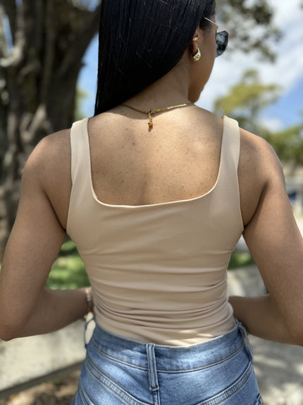 Sleeveless-Basic Squar-Shape Knit Bodysuit