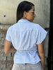 LT Blue White Short Sleeve Wrap Shirt Top