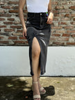 Chic Charcoal Denim Skirt with Edgy Slit Detail