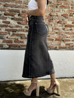 Chic Charcoal Denim Skirt with Edgy Slit Detail