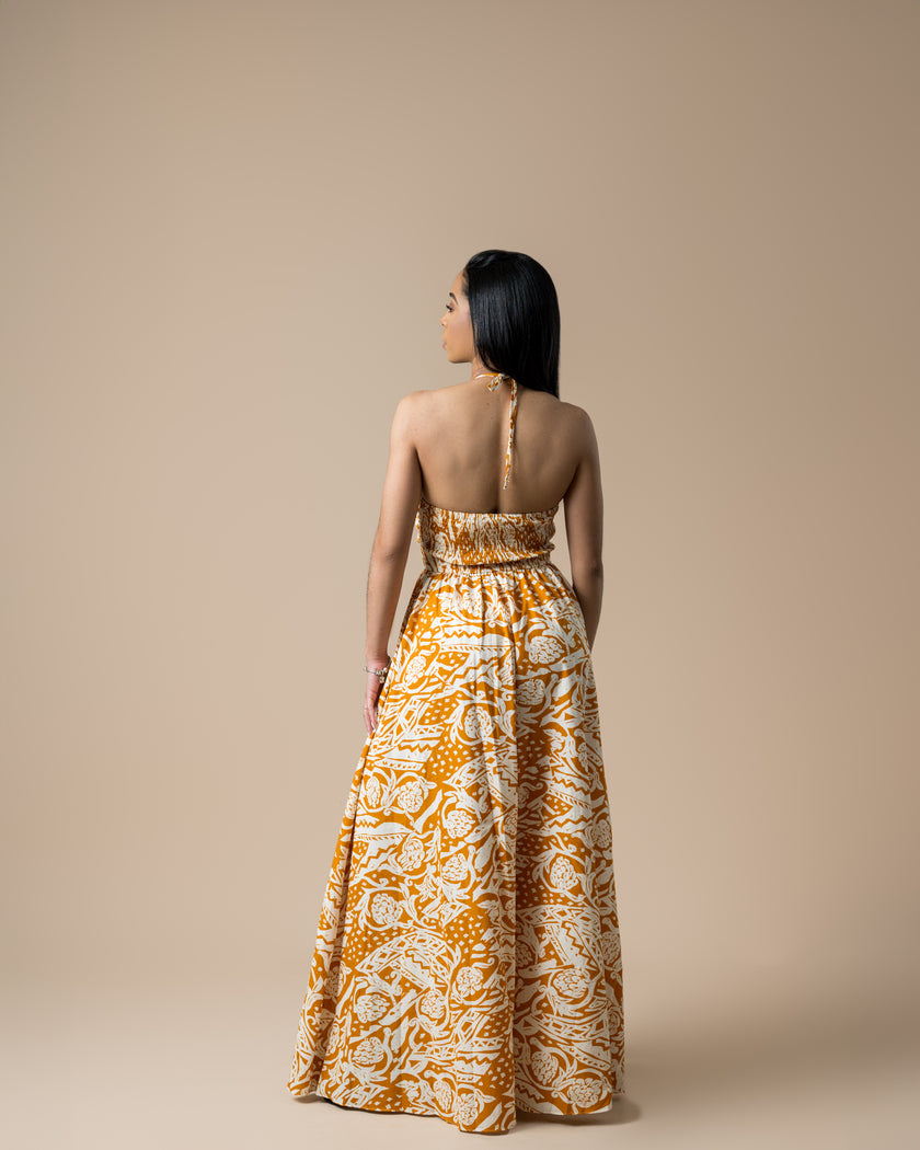 Golden Mustard/White Maxi Dress