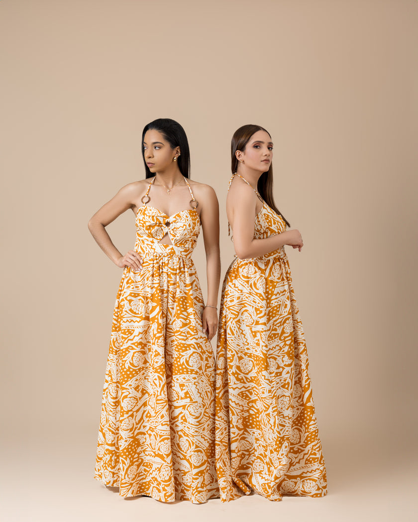 Golden Mustard/White Maxi Dress