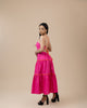 Fuchsia/Tangerine Thin Strap Detailing Color Block Tiered Midi Dress