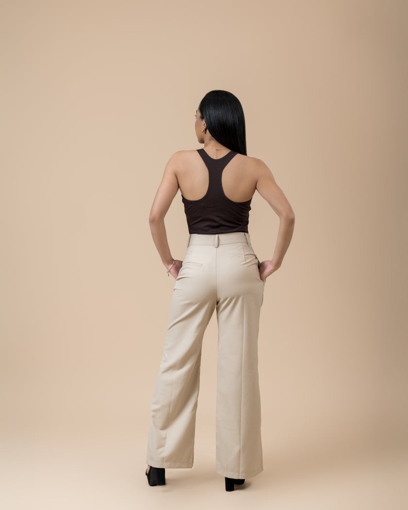 High Waisted Long Beige Pants