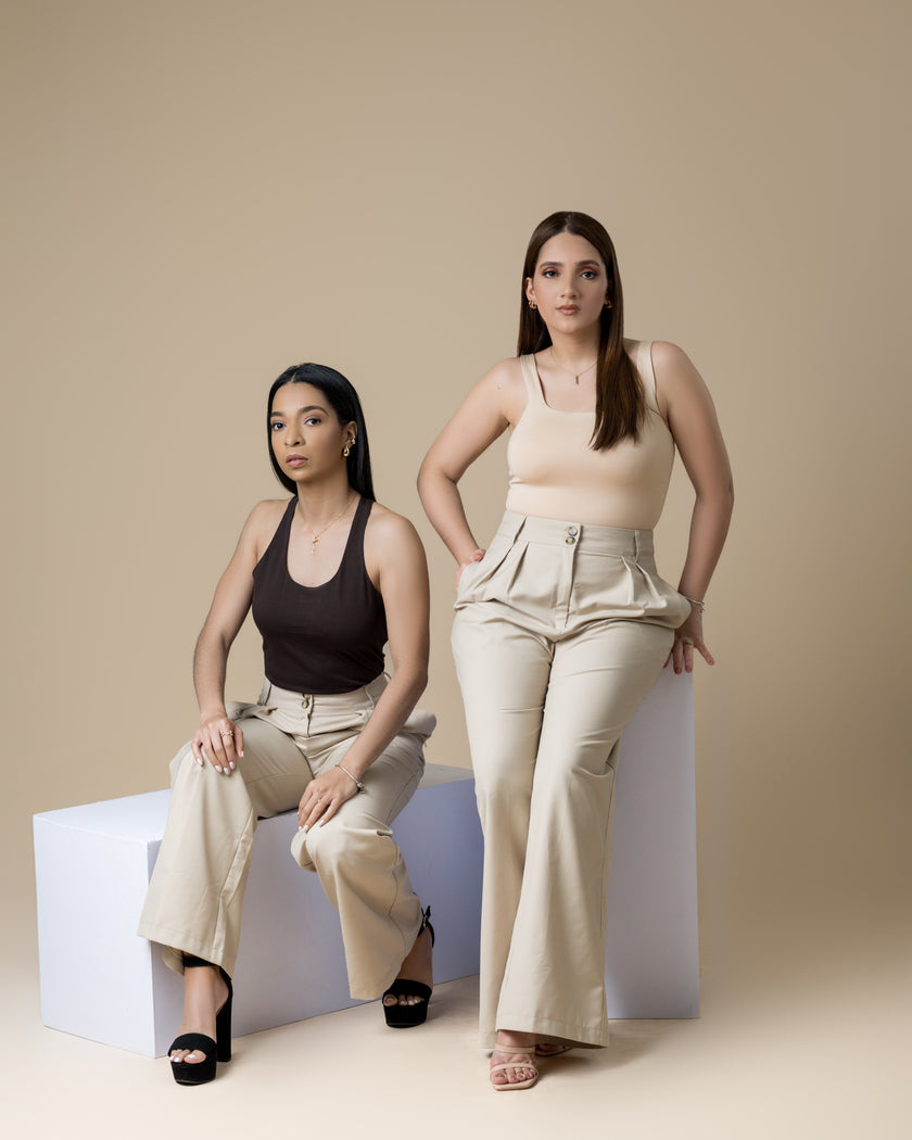 High Waisted Long Beige Pants