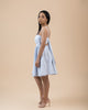 White/LT Blue Sleeveless Cut-out Waisted Tie Black Chest Mini Dress