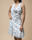 Ivory/Navy Cowl Cross Back Strap Mini Dress