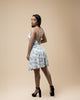 Ivory/Navy Cowl Cross Back Strap Mini Dress