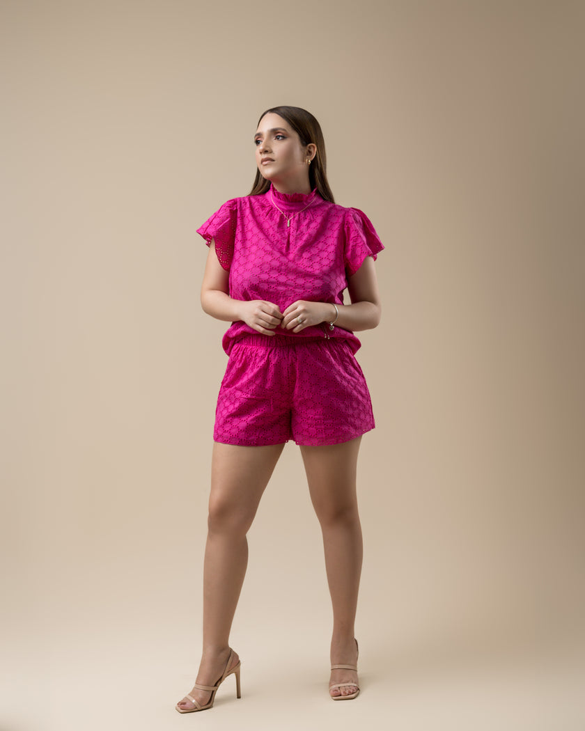 Cotton Embroidery Fuchsia Set