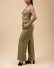 Olive Tube Vest and High Waisted Long Pants Set