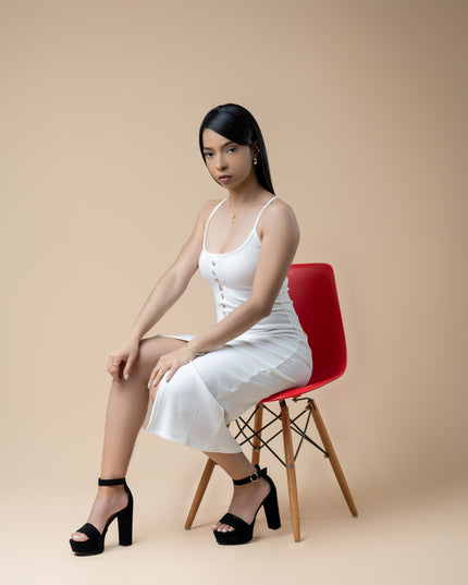 Ivory Midi/Maxi Sleeveless Button Down Knit Dress